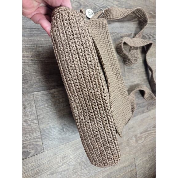 The SAK Bag Crochet Taupe Messenger Bag Flap Front Organizer pockets Purse Woven - Picture 3 of 7
